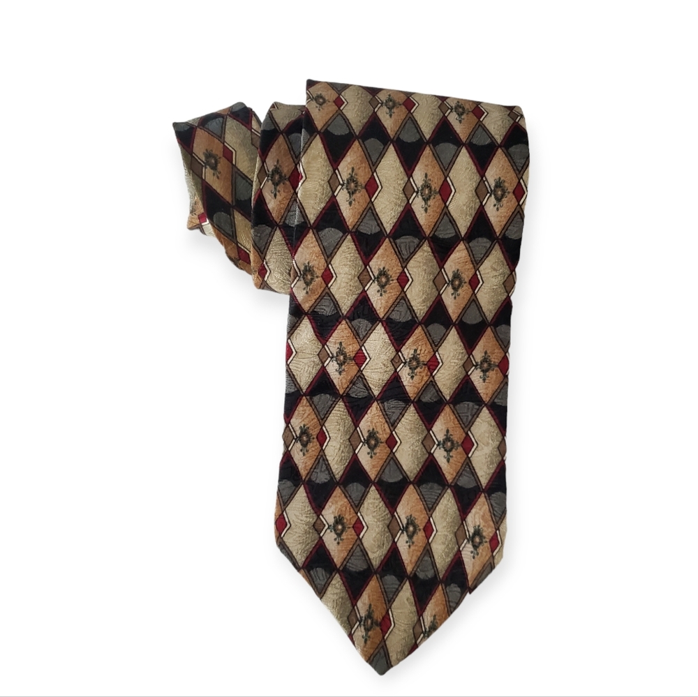 Retro Design Studios 100% Silk Geometric Diamond Multicolored Tie/ Necktie